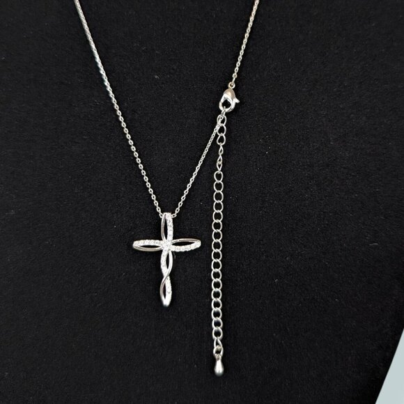 Swirling CZ Cross Pendant Necklace - Picture 5 of 6